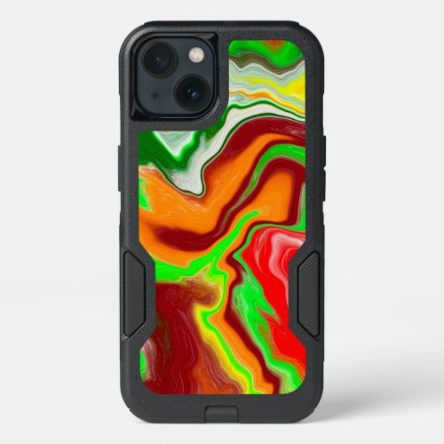 Red Green Burgundy Colorful Marble Fluid Art   iPhone 13 Case