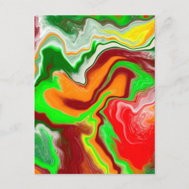 Red, Green, Burgundy Colorful Marble Fluid Art    Postcard (Front)