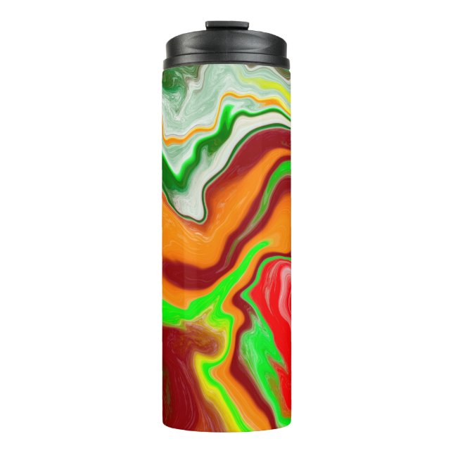 Red, Green, Burgundy Colorful Marble Fluid Art Thermal Tumbler (Front)