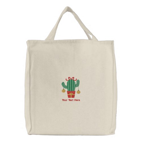 Red Green Cactus Christmas Tree Personalized Embroidered Tote Bag