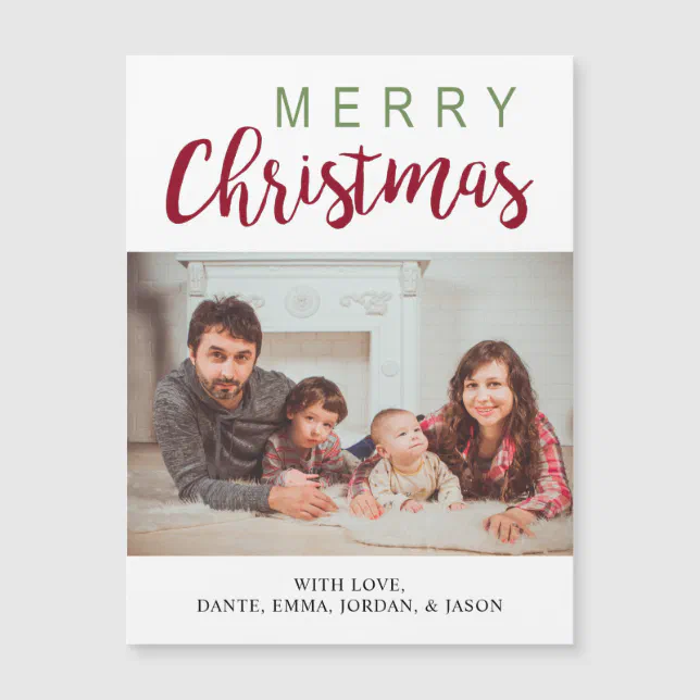 Red Green Calligraphy Merry Christmas Family Photo | Zazzle