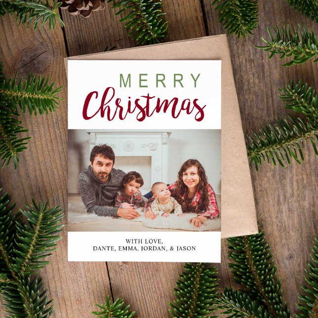 Red Green Calligraphy Merry Christmas Family Photo (Creator Uploaded)