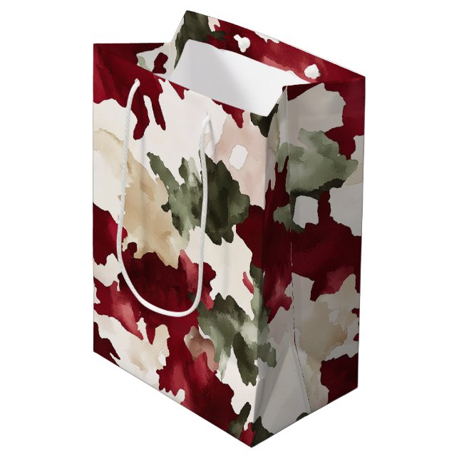 Red Green Camo Birthday Medium Gift Bag (Front Angled)