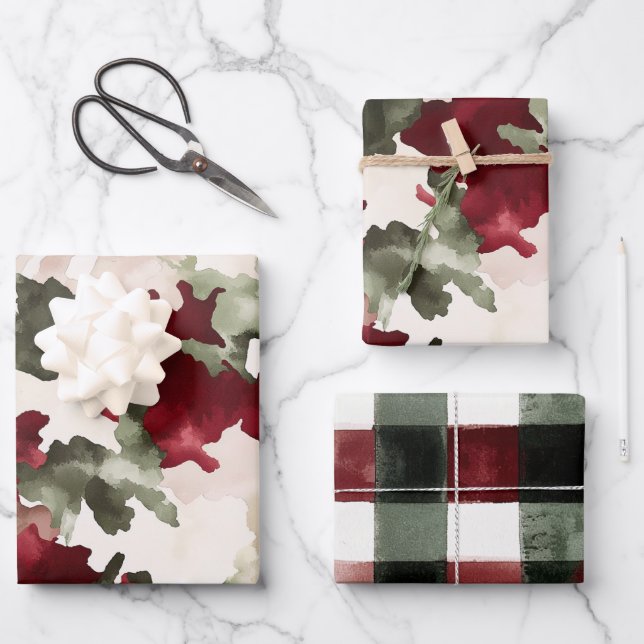 Red Green Camo Birthday Wrapping Paper Sheets (Front)