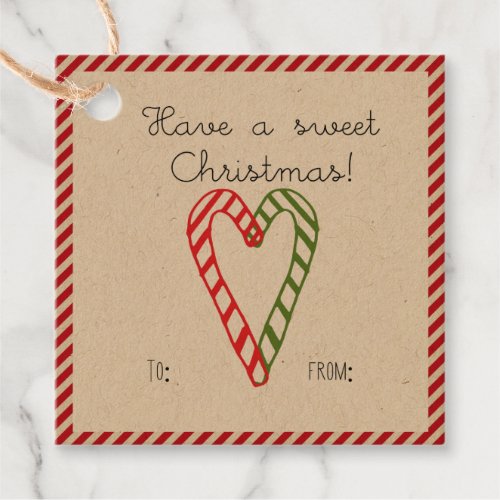 Red Green Candy Cane Heart Christmas Gift Favor Tags