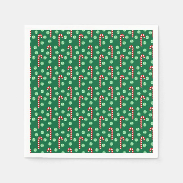 Red Green Candy Cane Peppermint Christmas Napkins (Front)