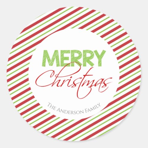 Red  Green Candy Cane Stripe  Classic Round Sticker