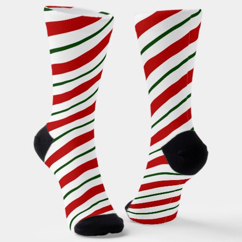 Red  Green Candy Cane Stripes Christmas Socks