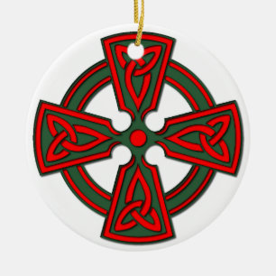 Red Green Celtic Cross Welsh Ornament