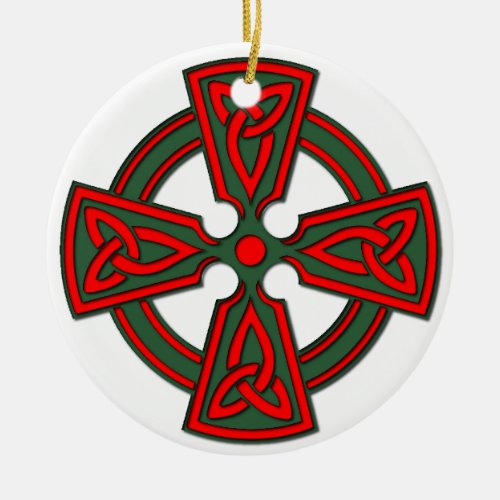 Red Green Celtic Cross Welsh Ornament