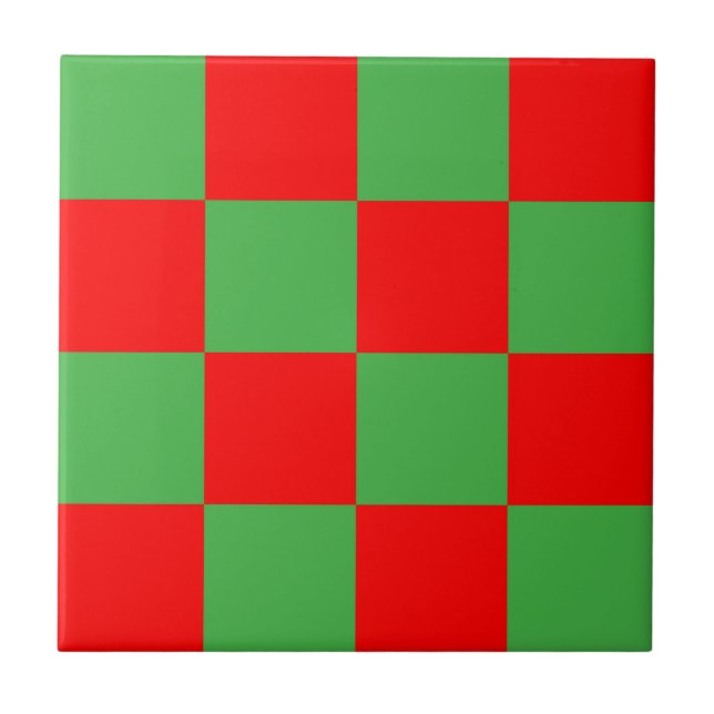 Red Green Check Checkered Pattern  Ceramic Tile (Front)