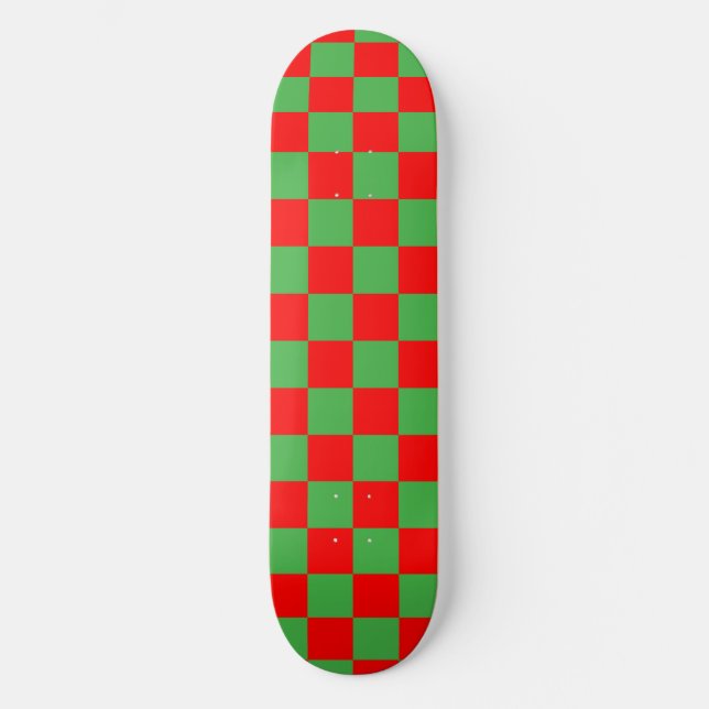 Red Green Check Checkered Pattern  Skateboard (Front)