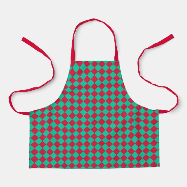 Red Green Checker Diamond Pattern Apron (Front)