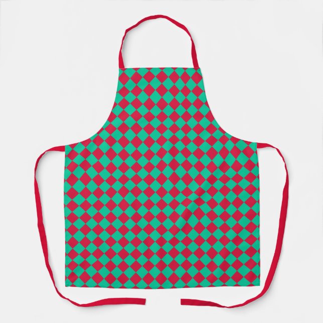 Red Green Checker Diamond Pattern Apron (Front)