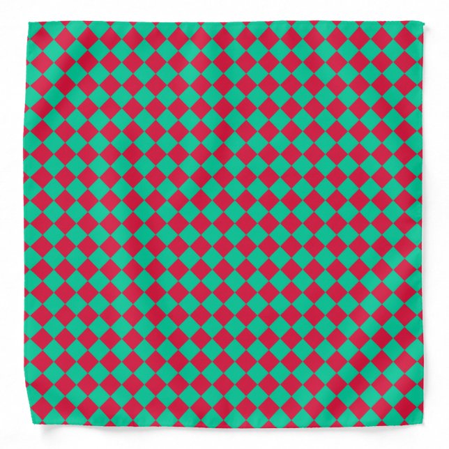 Red Green Checker Diamond Pattern Bandana (Front)