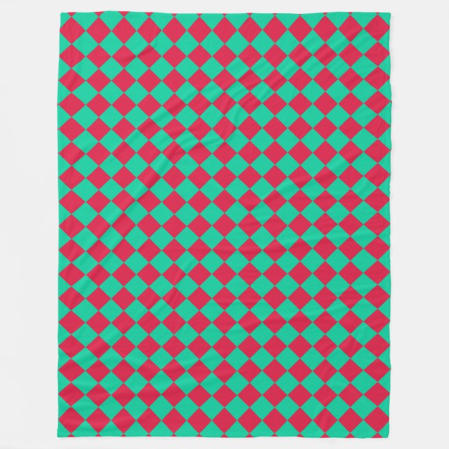 Red Green Checker Diamond Pattern Fleece Blanket (Front)
