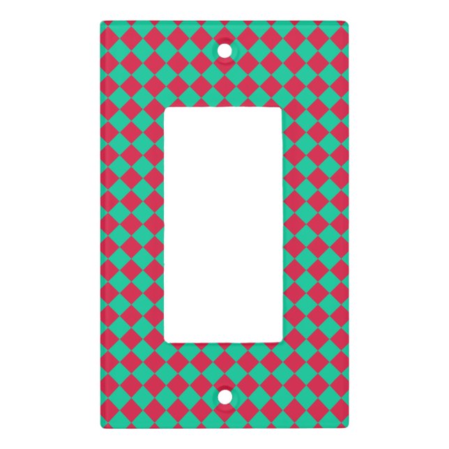 Red Green Checker Diamond Pattern Light Switch Cover (Front)