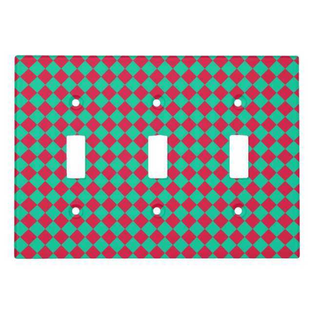 Red Green Checker Diamond Pattern Light Switch Cover (Front)