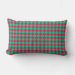 Red Green Checker Diamond Pattern Lumbar Pillow