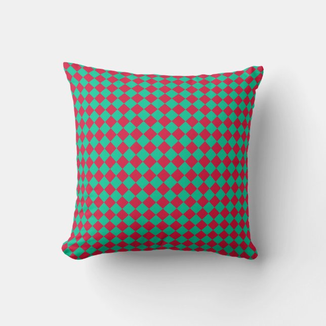 Red Green Checker Diamond Pattern Throw Pillow (Front)