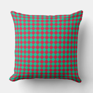 Red Green Checker Diamond Pattern Throw Pillow