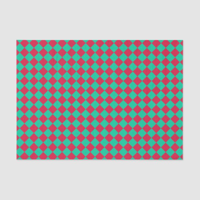 Red Green Checker Diamond Pattern Tissue Paper (Front)