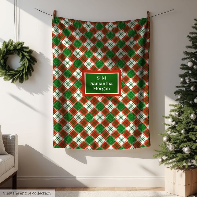 Red Green Checkered Blanket Custom Name Cozy Art (Red Green Checkered Blanket Custom Name Cozy Art)