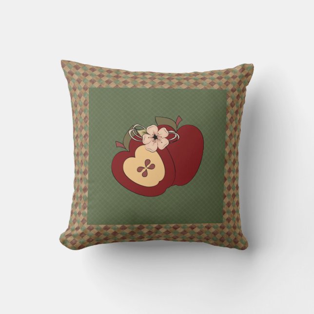 Red Green Checkered Country Apples Pillow (Front)
