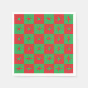 Red green checkered retro Christmas starbursts Napkins