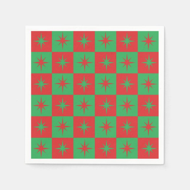 Red green checkered retro Christmas  starbursts   Napkins (Front)