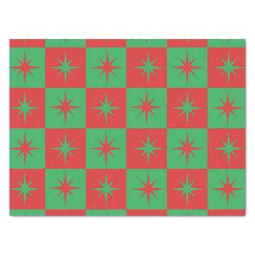 Red green checkered retro Christmas  starbursts   Tissue Paper