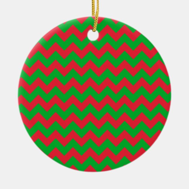 Red Green Chevron Ceramic Ornament (Front)