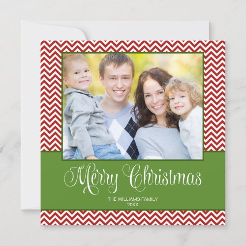 Red Green Chevron Christmas Square Photo Card
