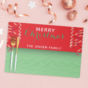 Red Green Chevron Family Christmas Dinner Placemat