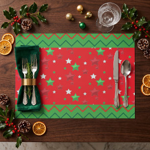 Red Green Chevron Star Christmas Paper Placemat
