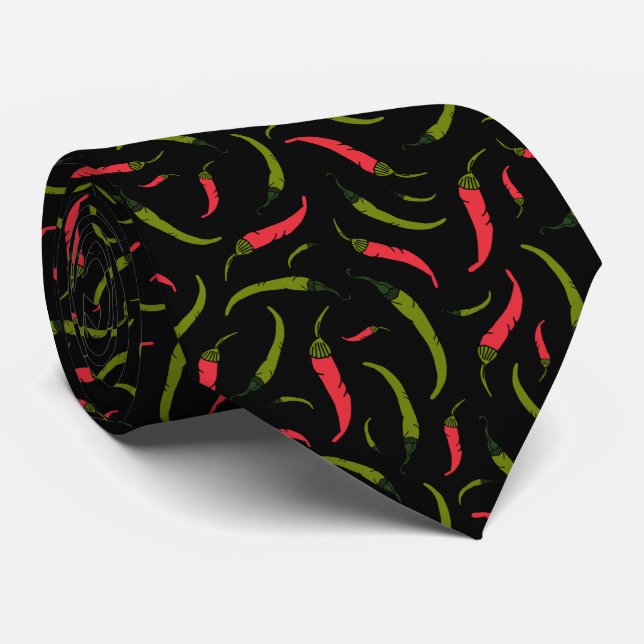 Red Green Chillies Mexican Restaurant Waiter Black Neck Tie (Rolled)