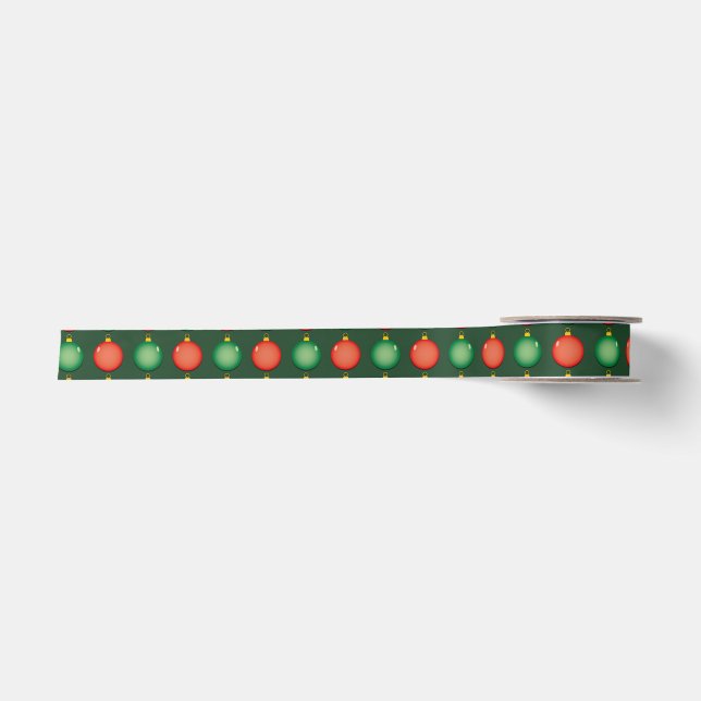 Red Green Christmas Balls Festive Xmas  Satin Ribbon (Front)