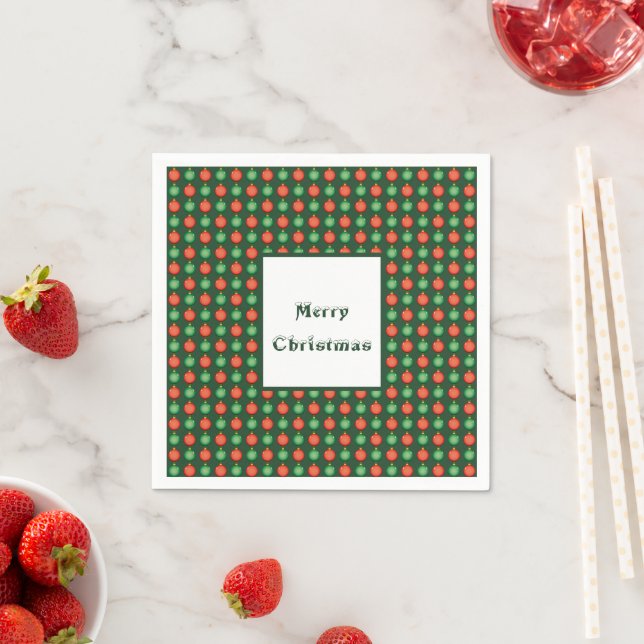 Red Green Christmas Balls Merry Christmas Festive Napkins (Insitu)