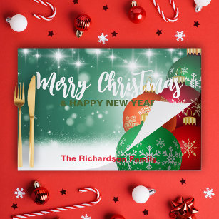 Red Green Christmas Baubles Paper Placemat