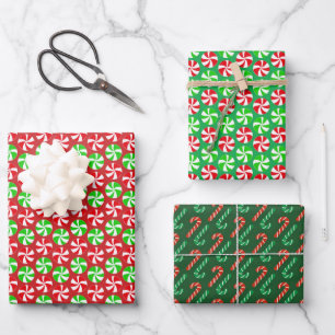 Red Green Christmas Candies Candy Canes Wrapping Paper Sheets