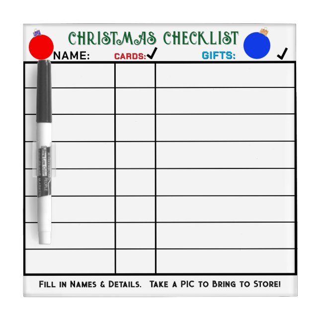 Red Green Christmas Checklist  Dry Erase Board (Front)