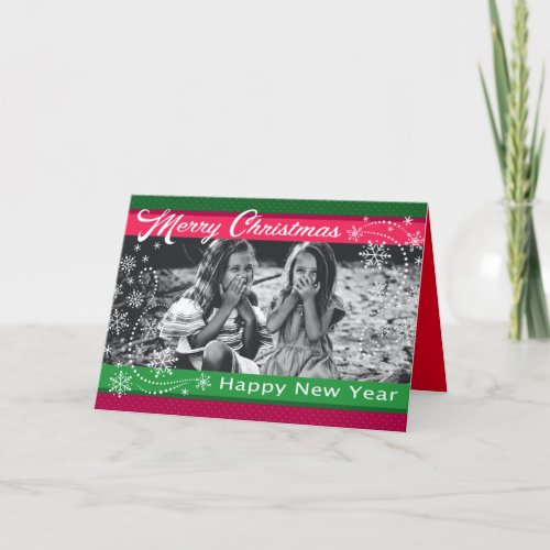 Red Green Christmas Custom Photo Snowflakes  Card
