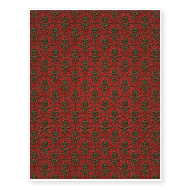 Red & Green Christmas Damask Temporary Tattoos (Front)