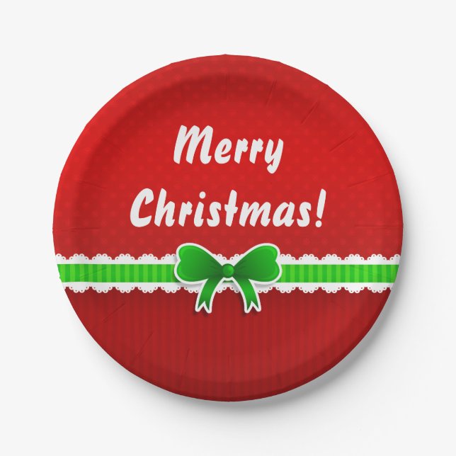 Red Green Christmas Design Customizable Text Paper Plates (Front)