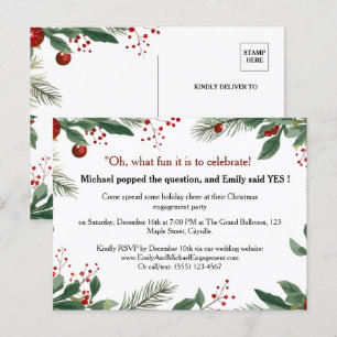 Red & Green Christmas Engagement Party Invitation Postcard