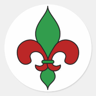 Red Green Christmas Fleur de Lis Classic Round Sticker