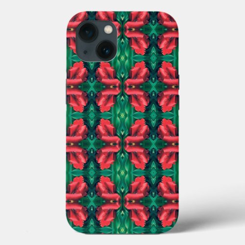 Red Green Christmas Floral Pattern 4Eva iPhone 13 Case