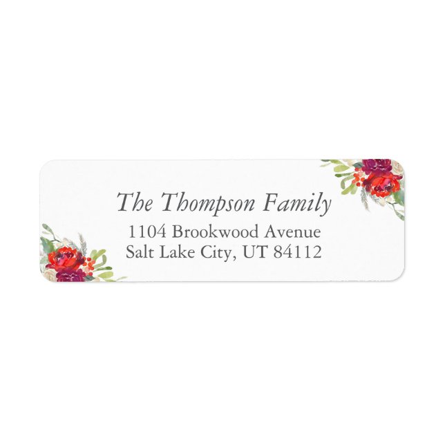 Red Green Christmas Floral Return Address Label (Front)