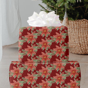 Red Green Christmas Flower Botanical Floral Wrapping Paper