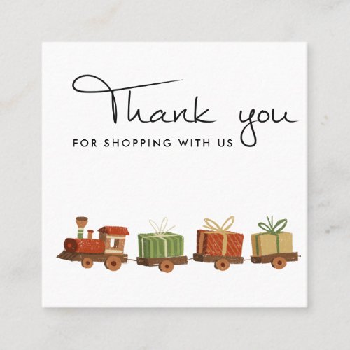 RED GREEN CHRISTMAS GIFT WOOD TOY TRAIN THANK YOU SQUARE BUSINESS CARD